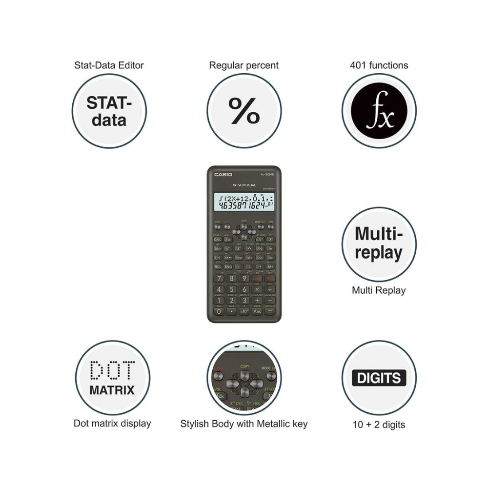 Casio FX-100MS Scientific Calculator | 2-Line Display | Non-Programmable