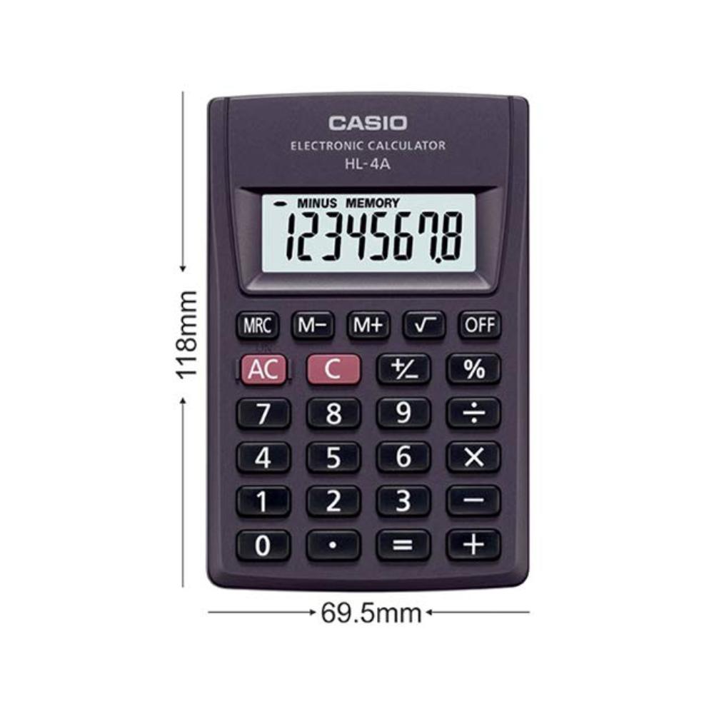 Casio HL-4A Pocket Calculator | 4-Digit | Dual Power