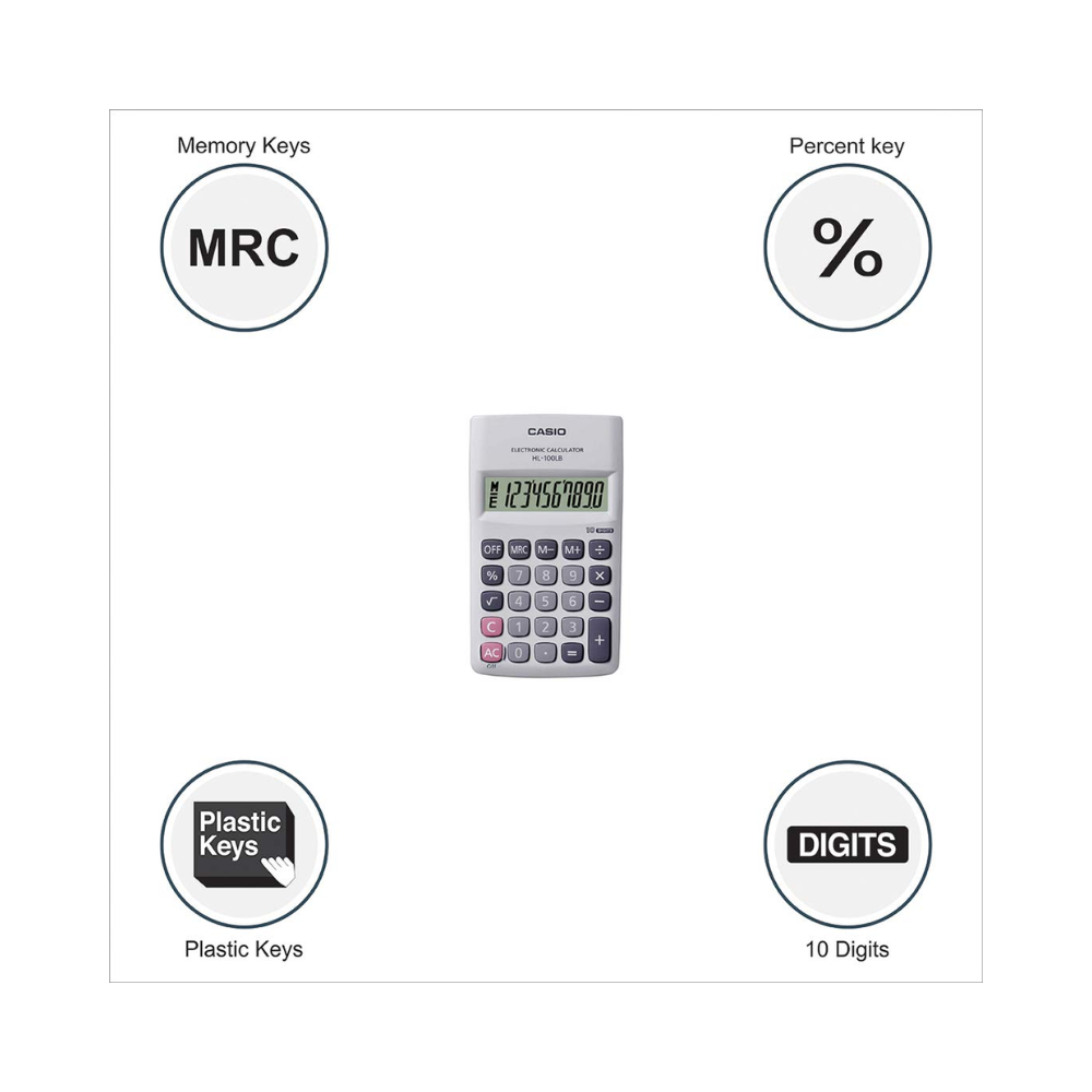 Casio HL-100LB Pocket Calculator | 8-Digit | Dual Power