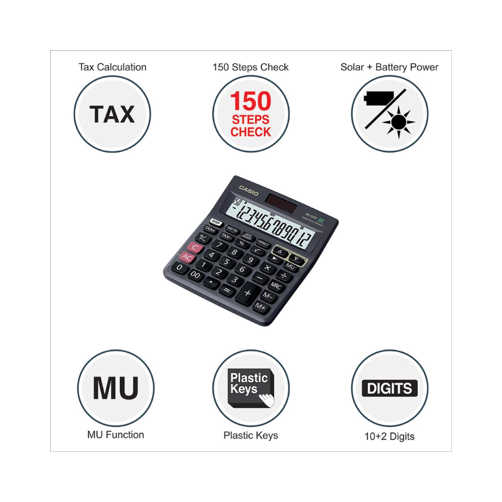 Casio MJ-120D Desktop Calculator | 12-Digit | Dual Power