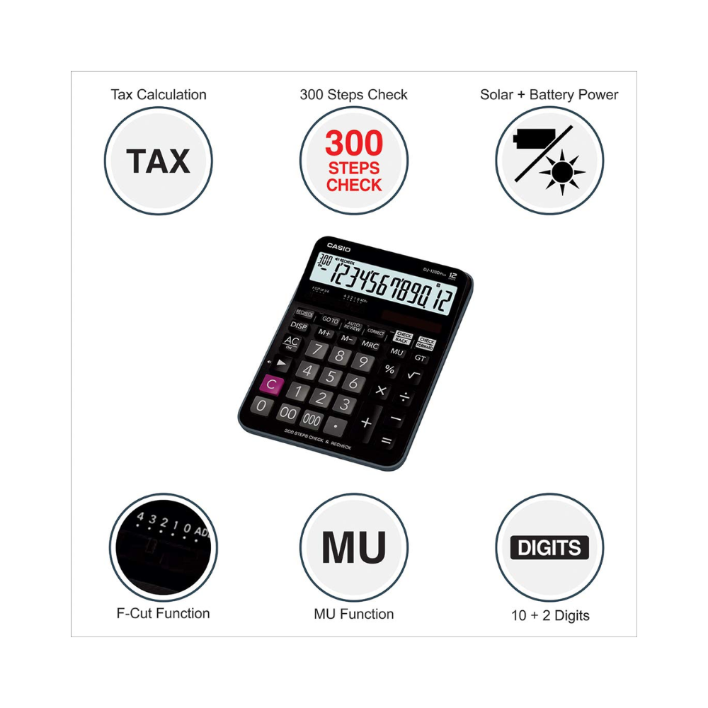 Casio DJ-120D Plus Desktop Calculator | 12-Digit | Dual Power