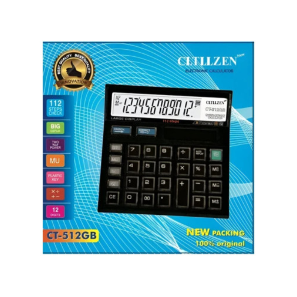 Citizen CT 512 | 12 Digit Desktop Calculator | Dual Power | Large Display
