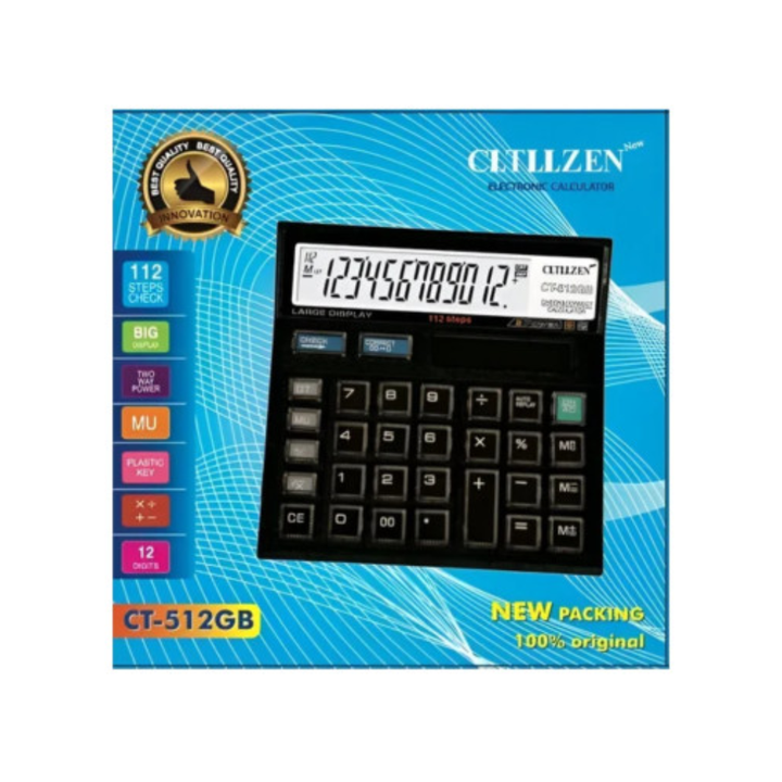 Citizen CT 512 | 12 Digit Desktop Calculator | Dual Power | Large Display