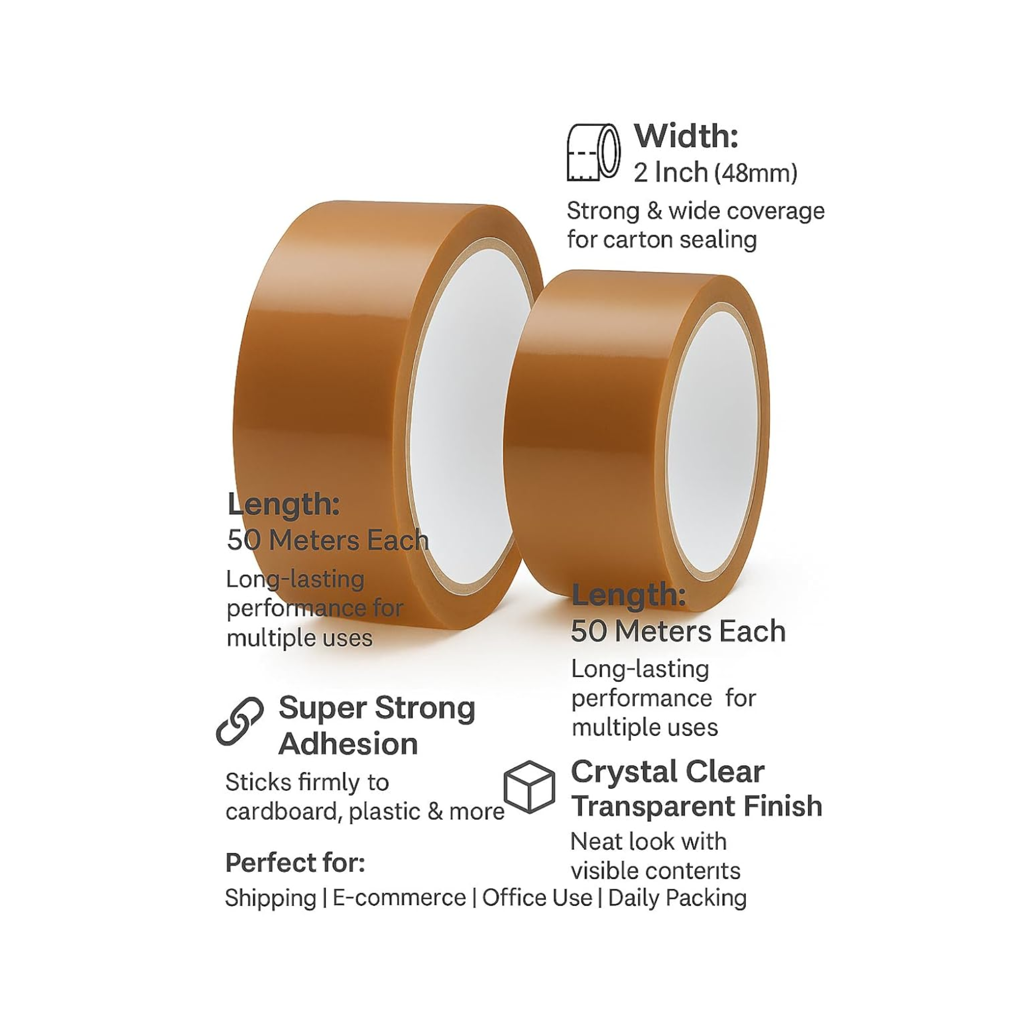 Brown Self Adhesive Cello Tape | 2 Inch × 50 Metres | 3 Inch × 50 Metres | Strong Packing Tape